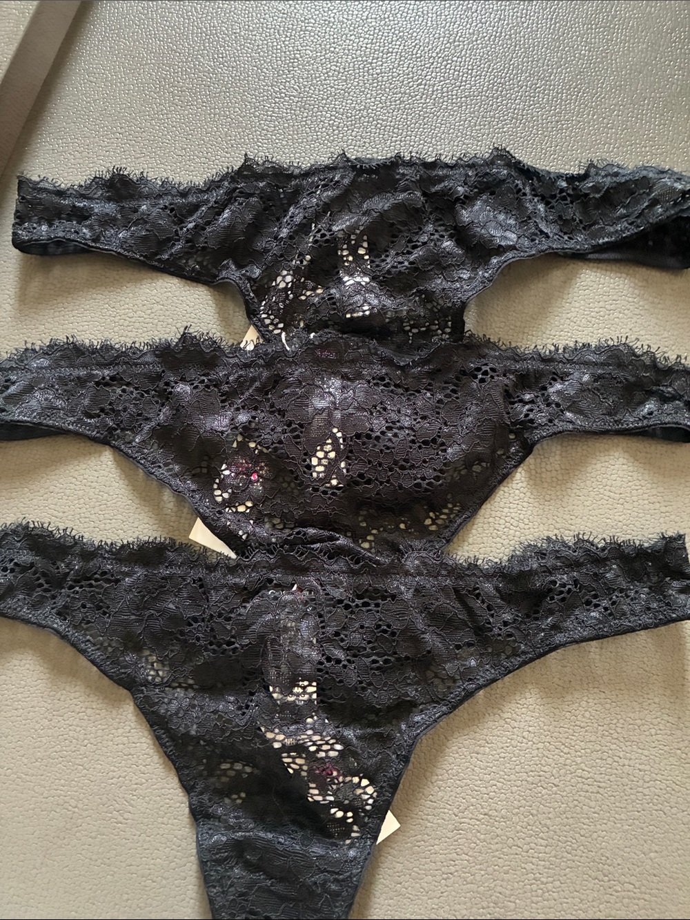3 pack Cosabella Pret a Porter Black Lace Thongs Trio - Sheer Floral Lace NWT L